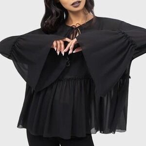 Killstar Darkstra lose fit sheer blouse dark boho goth celestial XL